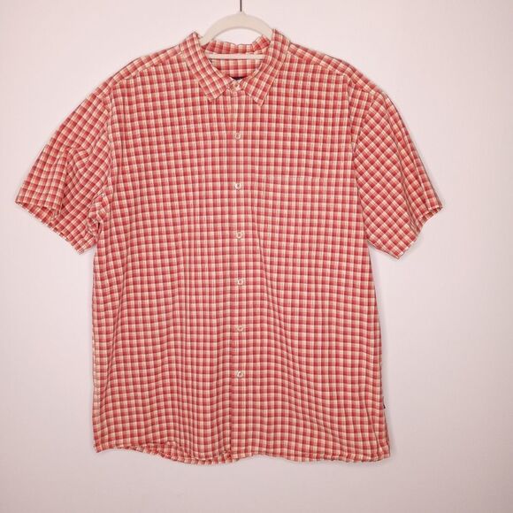 Patagonia orange and white plaid button-down shirt - Picture 3 of 7